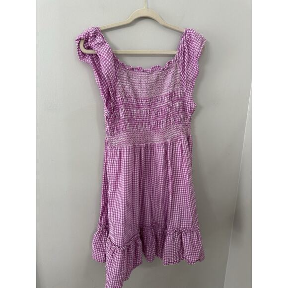 Terra & Sky Womens Purple Short Sleeve Gingham Ruffle Dress Size 1X - Picture 4 of 5